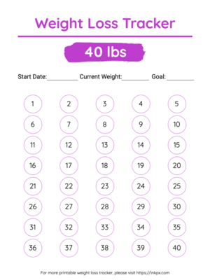 Free Printable Colorful 40 Lbs Visual Weight Loss Tracker