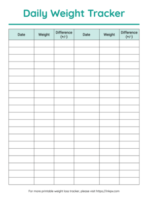 Free Printable Colorful Minimalist Daily Weight Loss Tracker