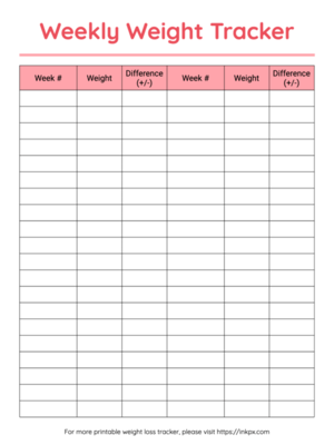 Free Printable Colorful Minimalist Weekly Weight Loss Tracker
