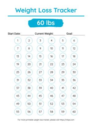 Free Printable Colorful 60 Lbs Visual Weight Loss Tracker