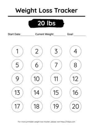 Free Printable Simple 20 Lbs Visual Weight Loss Tracker