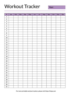 Printable Colorful Table Style Yearly Workout Tracker