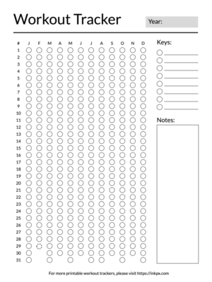 Printable Simple Checkbox Style Yearly Workout Tracker with Keys