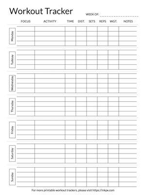 Printable Simple Open Border Weekly Workout Tracker