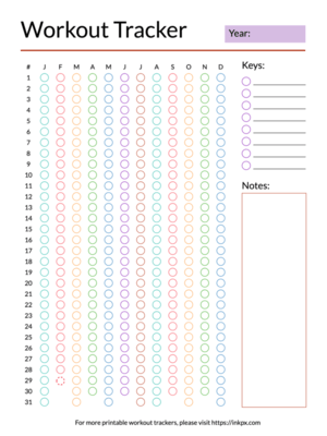 Printable Colorful Checkbox Style Yearly Workout Tracker with Keys